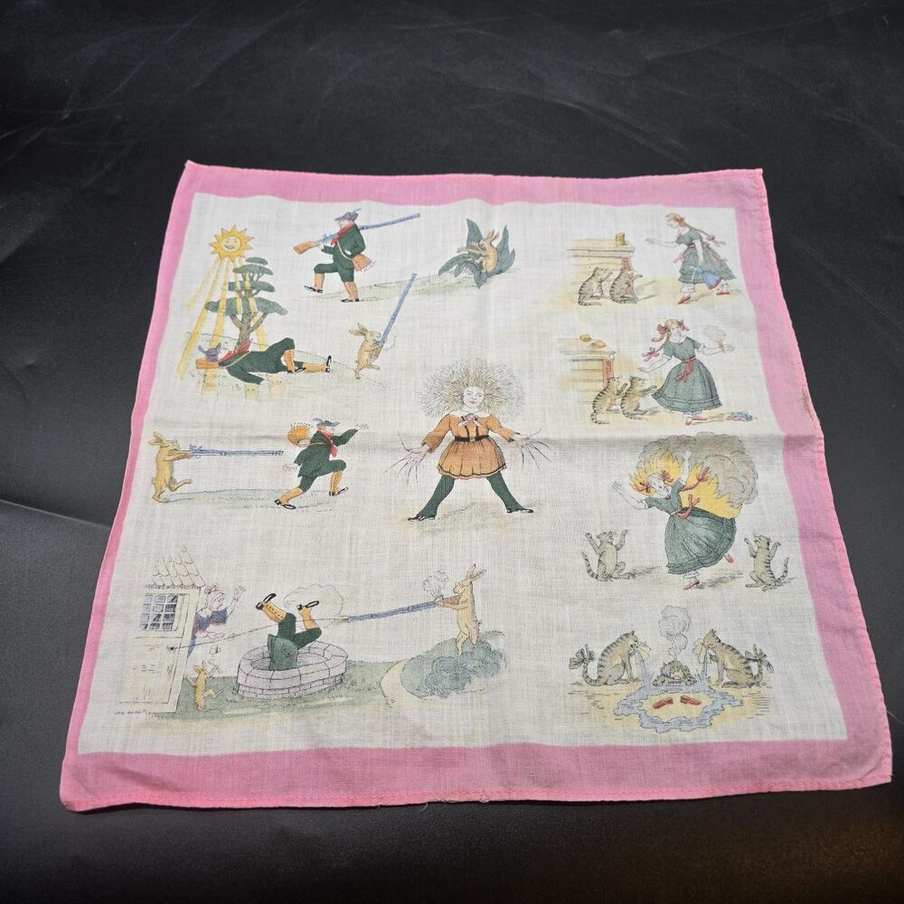 Antique 1900 Hanky Handkerchief Slovenly Peter German fairytale Heinrich Hoffman